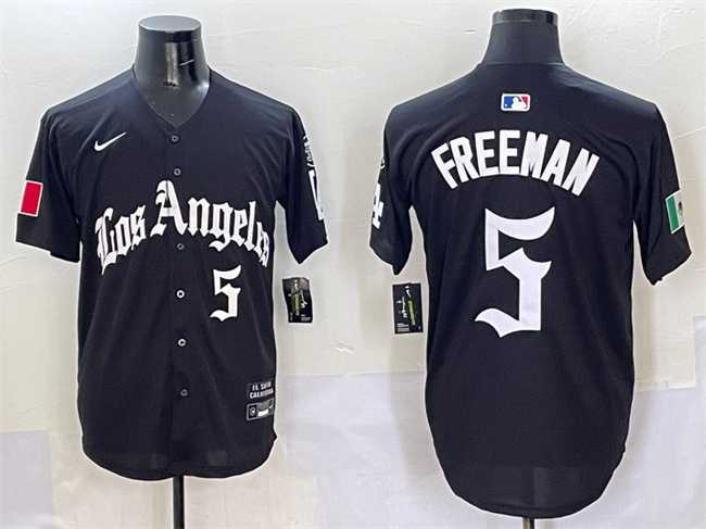 Men%27s Los Angeles Dodgers #5 Freddie Freeman Black Mexico 2025 LA Gothic Style With Fernando Patch Vapor Premier Limited Stitched Jersey
